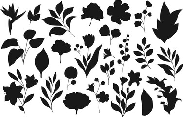 Collection of Vintage hand drawn floral Vectors Silhouettes