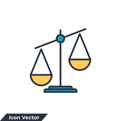 Justice scales icon logo vector illustration. Judgement scale symbol template for graphic and web design collection