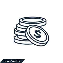 coin icon logo vector illustration. Money stacked coins symbol template for graphic and web design collection