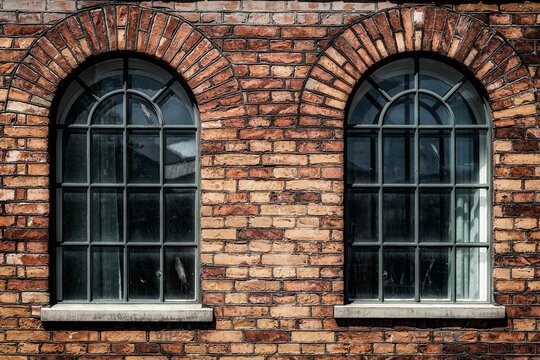 Couple of arched windows on a former factory building in Norrkoping, Sweden