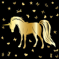Obraz na płótnie Canvas silhouette golden unicorn on black background