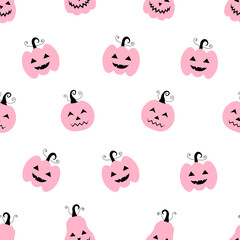 Seamless pattern pink pumpkin Halloween vector illustration