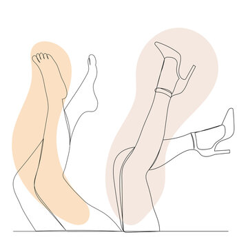 female feet drawing by one continuous line vector