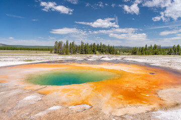 Opal Pool is one of several geological features found in the Midway Geyser Basin in Yellowstone National Park.