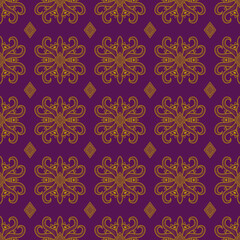 gold floral ornament pattern on purple background. repeat, line and mandala style. suitable for backgrounds, fabrics, wallpapers, textiles, and decorations