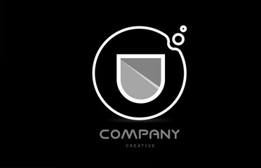 black and white U geometric alphabet letter logo icon with circle. Creative template for company and business