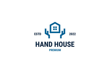 Flat hand house logo design vector template illustration idea