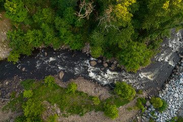 A flowing creek from an aerial view