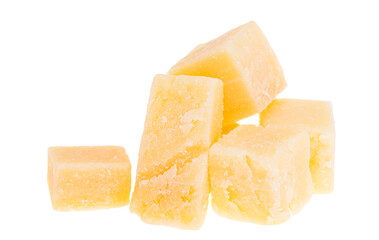 aged cheese pieces isolated