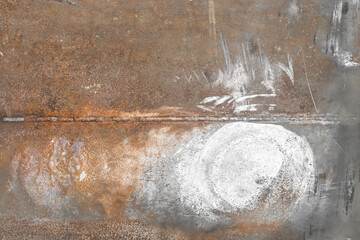 White spot paint stain abstract pattern design on dark metallic rusty surface steel background...