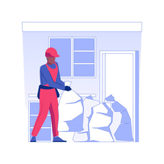 Post-construction cleanup isolated concept vector illustration. Contractor removes debris after construction, finishing building process, interior works, cleaning services vector concept.