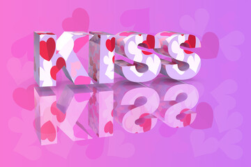 Kiss 3D Render on pink heart background