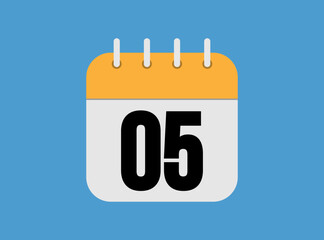 Day 5 calendar icon. Orange Calendar Page on Blue Background. Simple vector illustration.