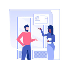 Consulting interior designer isolated concept vector illustration. Customer talking with interior designer in empty space, private house project discussion, repair service vector concept.