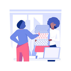 Choosing furniture material isolated concept vector illustration. Woman and client choosing fabrics for new furniture, interior designer work, repair company service vector concept.