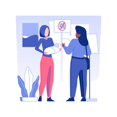 Baby safety consultation isolated concept vector illustration. Young mother talking with woman about newborn safety, baby proofing industry, private house custom interior vector concept.