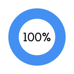 100 percent, blue circle percentage diagram vector illustration