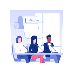 Meeting minutes isolated concept vector illustration. Group of diverse people keeping track or writing of meeting minutes, international business travel, negotiations process vector concept.