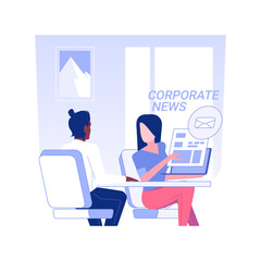 Corporate news and updates isolated concept vector illustration. Group of colleagues getting corporate newsletter, business etiquette, company rules, teambuilding idea vector concept.