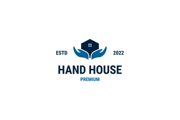 Flat illustration of home and hand logo design idea