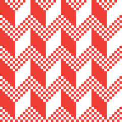 Pixel seamless pattern, red zigzag on white background