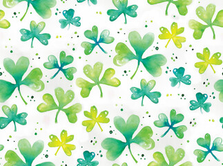 Fototapeta premium Beautiful, hand-painted clovers in a repeat pattern. Perfect for Saint Patrick's Day.