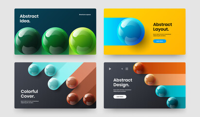 Geometric banner design vector layout composition. Premium 3D balls leaflet illustration set.