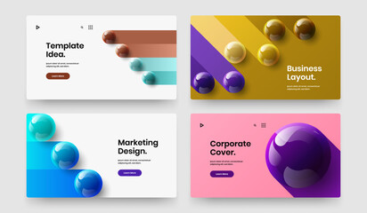 Geometric corporate brochure design vector template collection. Abstract realistic spheres landing page concept set.