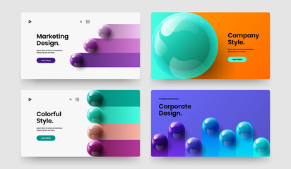 Vivid corporate cover design vector illustration set. Original 3D spheres landing page layout bundle.