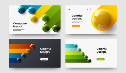 Minimalistic realistic balls brochure template composition. Modern website screen design vector concept set.