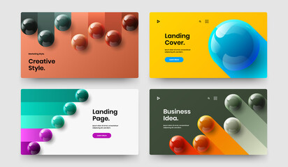 Creative presentation design vector layout bundle. Isolated 3D spheres site template composition.