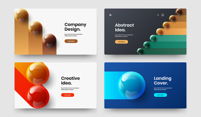 Simple corporate cover vector design template collection. Fresh 3D balls website concept set.