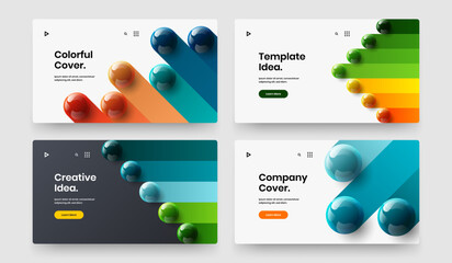 Modern company cover design vector illustration bundle. Fresh 3D spheres placard layout set.