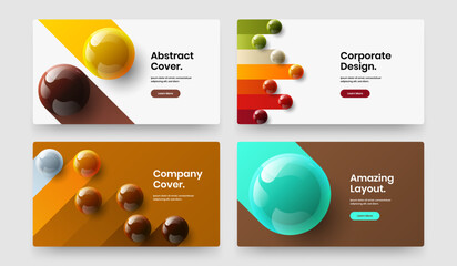 Unique journal cover vector design layout set. Abstract realistic spheres leaflet concept collection.