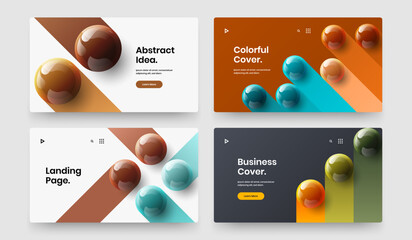 Abstract annual report design vector concept composition. Bright 3D spheres web banner layout set.