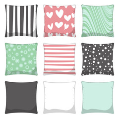 Vector cartoon decorative pillows. Hand drawn set of decorative pillows. sketch illustration of pillow.