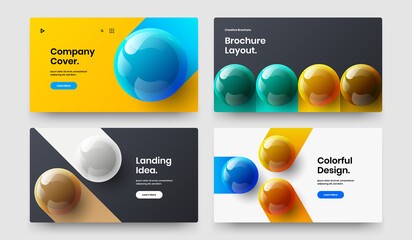 Colorful annual report design vector layout composition. Clean 3D spheres leaflet illustration collection.