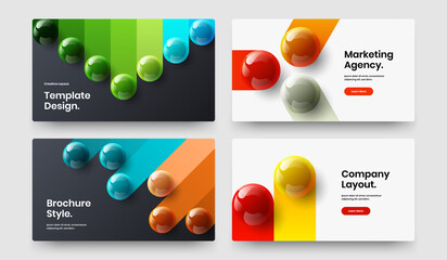 Unique realistic balls catalog cover layout set. Original placard design vector concept bundle.