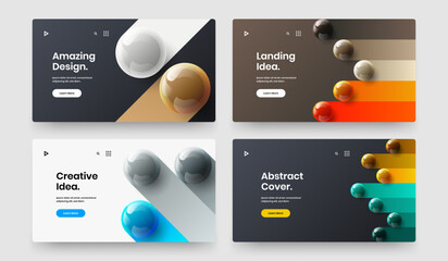 Creative corporate brochure vector design concept set. Minimalistic realistic balls landing page layout collection.
