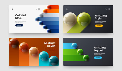 Fresh corporate brochure design vector template set. Bright 3D balls postcard concept bundle.