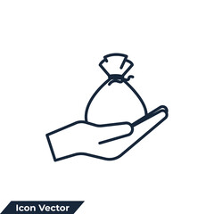 Money bag in hand icon logo vector illustration. finance symbol template for graphic and web design collection