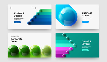 Trendy horizontal cover vector design layout bundle. Abstract 3D balls company brochure template composition.