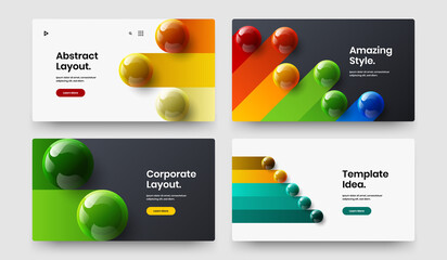 Multicolored poster vector design template bundle. Clean 3D balls corporate brochure illustration composition.