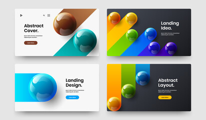 Trendy placard design vector template bundle. Premium realistic balls website screen layout composition.