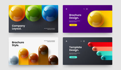 Vivid catalog cover vector design illustration composition. Multicolored realistic balls annual report template set.