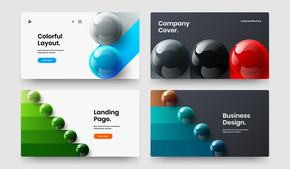 Bright corporate cover design vector concept collection. Original realistic balls postcard template set.