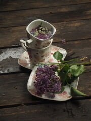 French cup with lilac petals