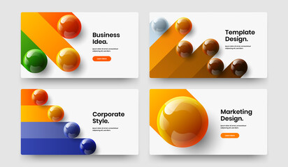 Minimalistic presentation design vector concept composition. Fresh realistic balls site screen illustration bundle.