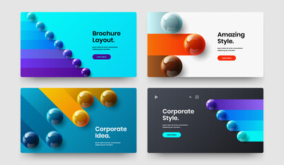 Isolated placard design vector concept bundle. Geometric 3D spheres catalog cover illustration set.