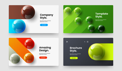 Unique 3D spheres corporate identity concept bundle. Abstract website vector design layout collection.